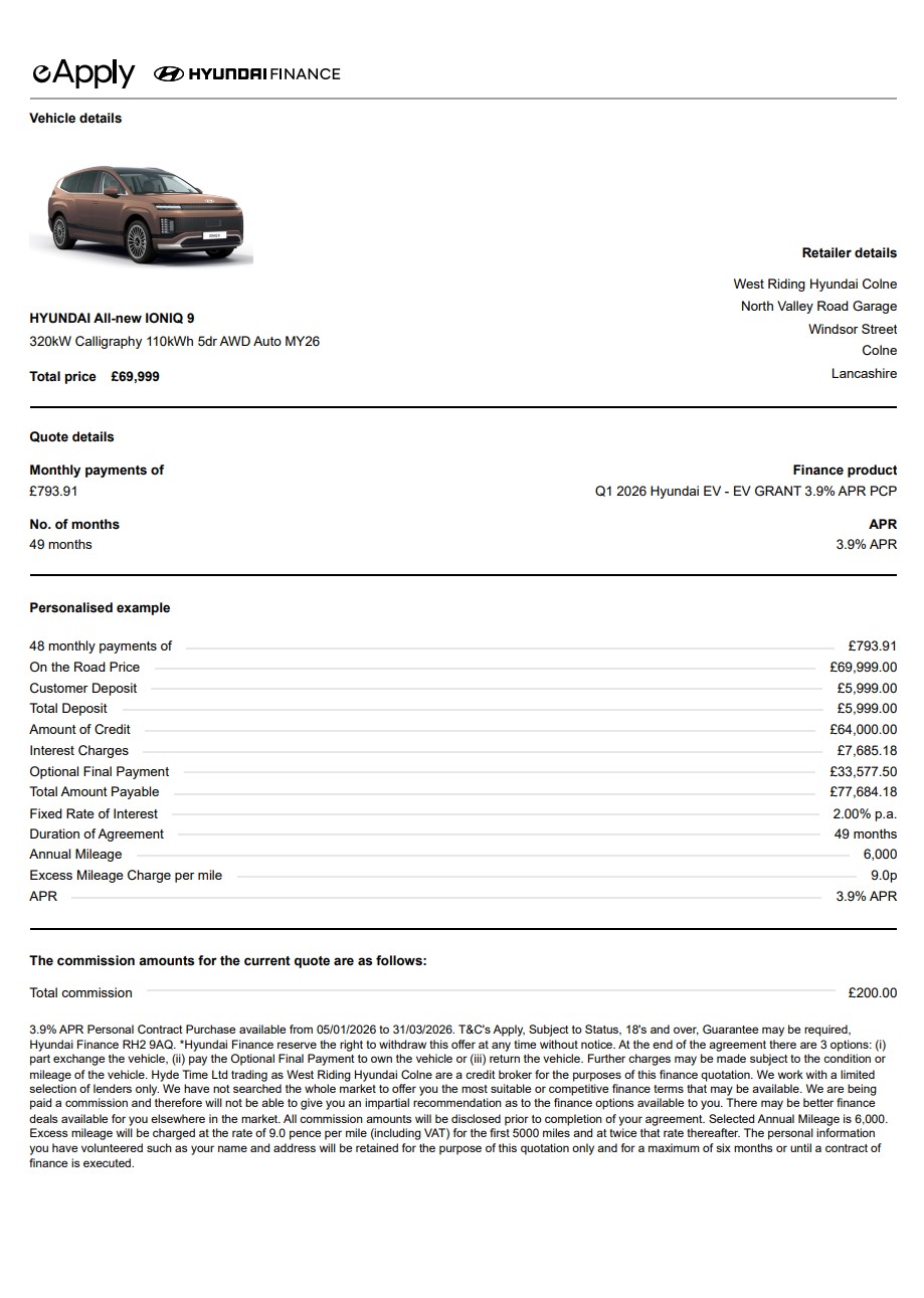 west riding hyundai Ioniq finance