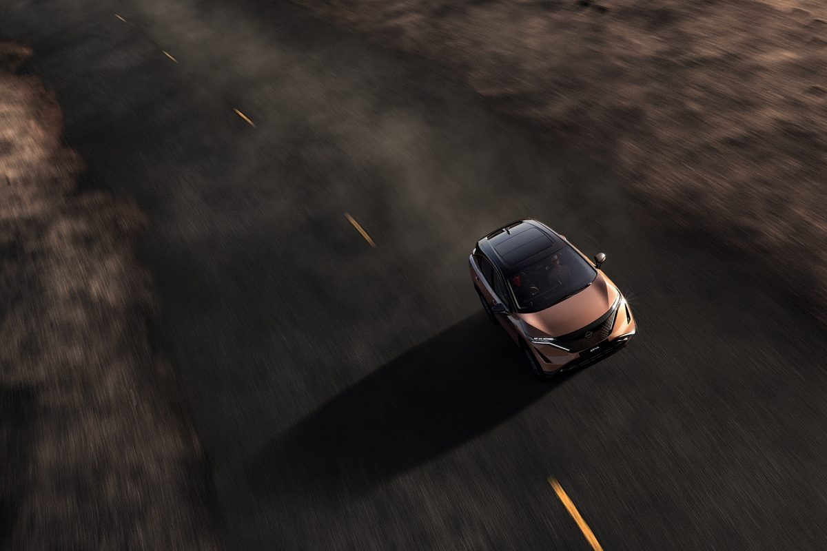 Nissan ARIYA driving on the road