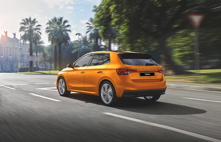Orange Skoda Fabia Rear Side View