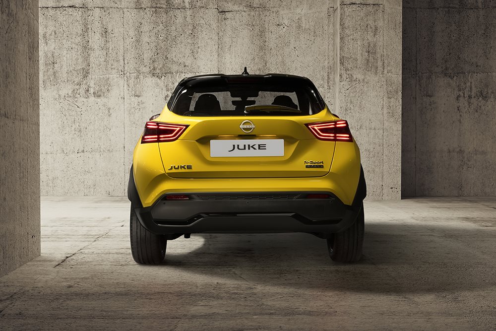 Rear view of Yellow Nissan Juke