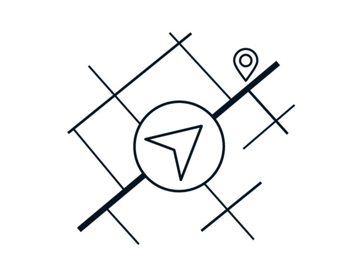 Navigation and route guidance icon representing connected mapping and journey planning technology.