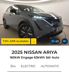 2025 nissan ariya engage electric cars belfast lisburn ni automatic low miles
