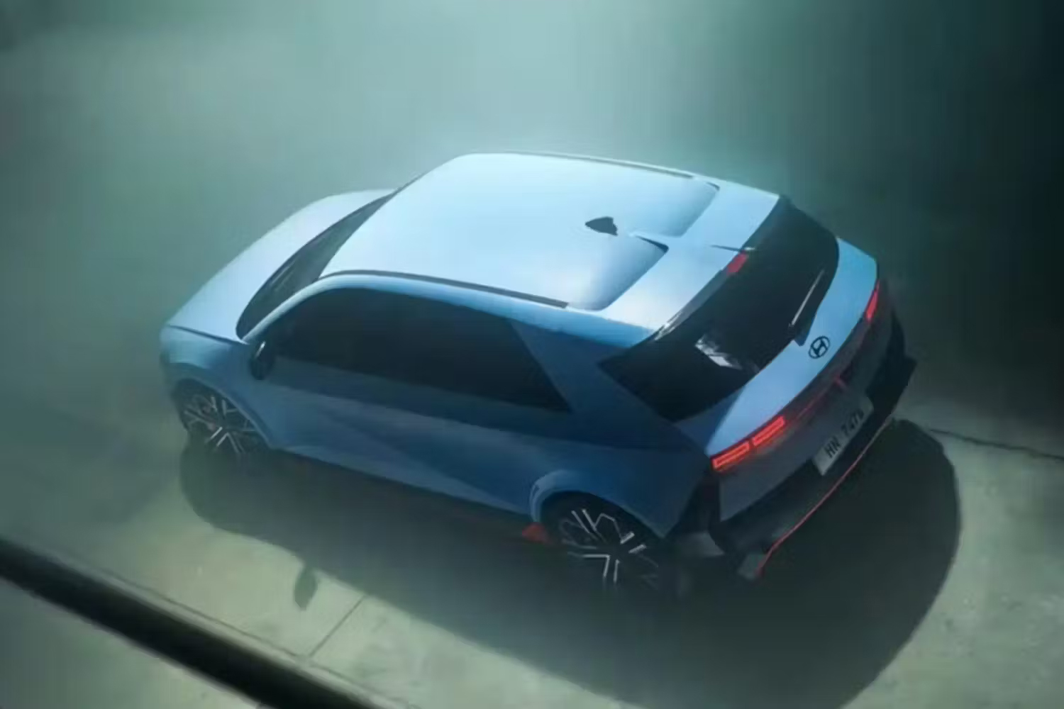 Top angled view of a blue Hyundai Ioniq 5