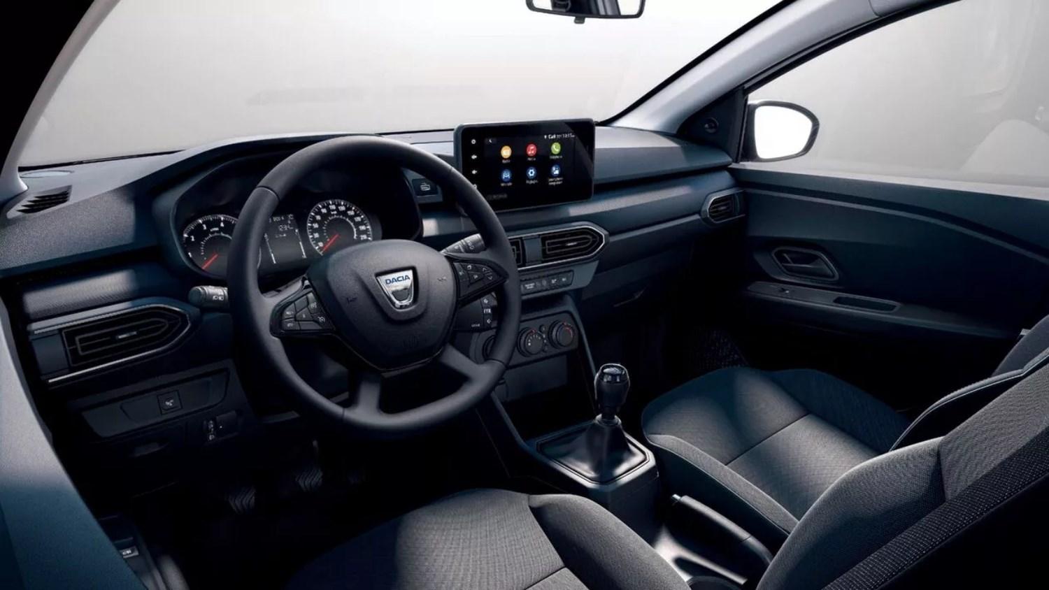 interior view of steering wheel and centre console in Dacia Sandero