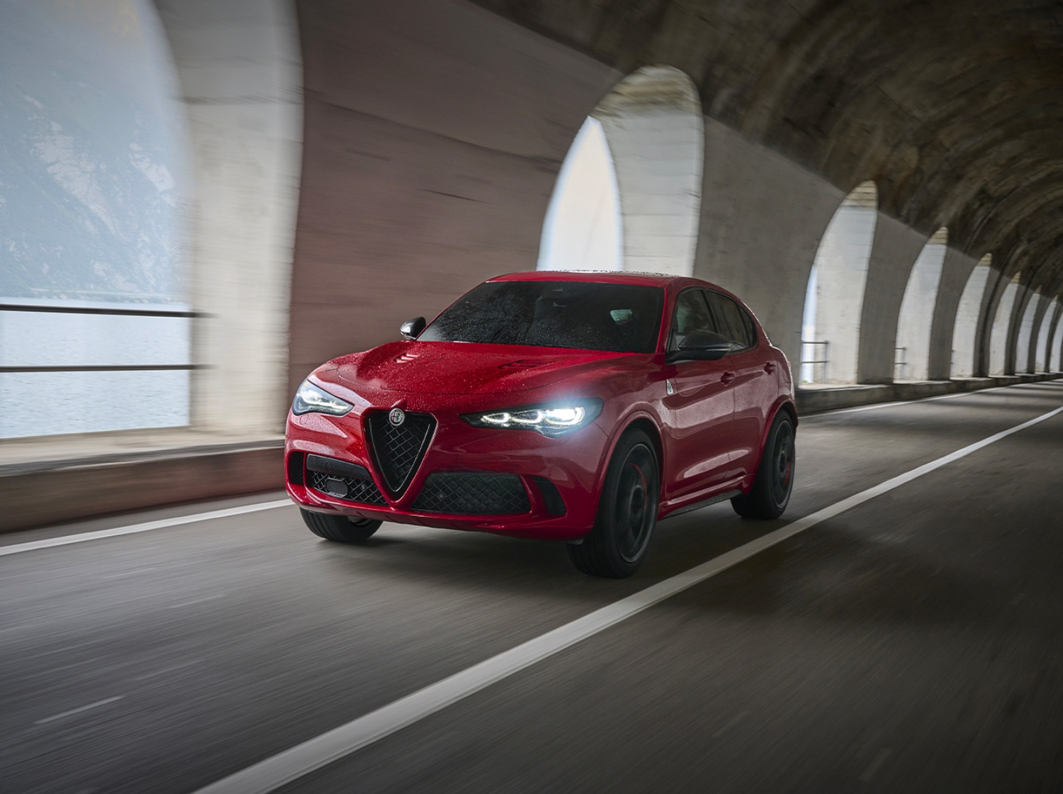 Stelvio Quadrifoglio driving shot front view
