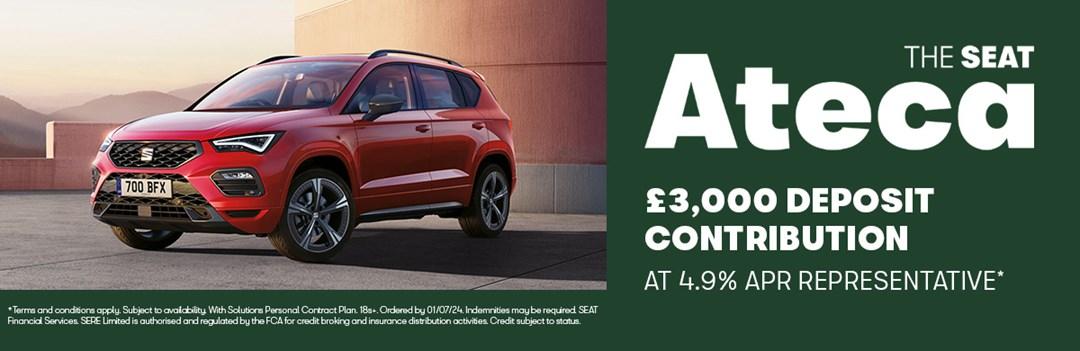 Red SEAT Ateca now available at 4.9% APR with £3,000 deposit contribution