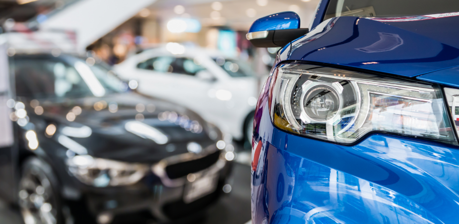 Shiny cars in dealership.