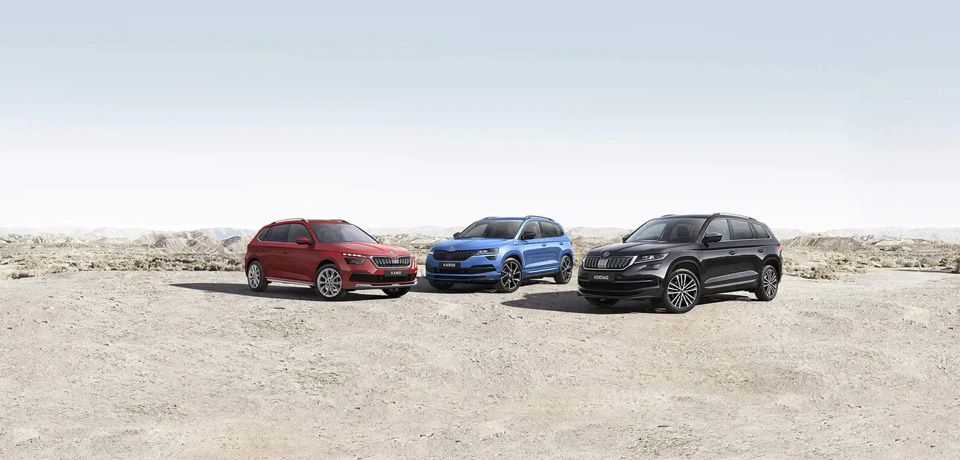 Three SKODA Vehicles Parked in a Desert