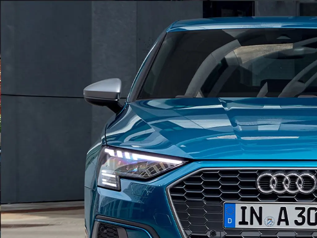 Blue Audi A3 Sportback front