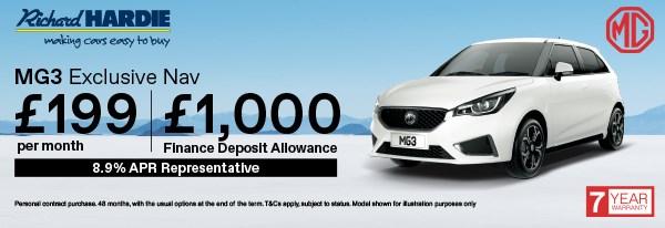 MG3 Exclusive Nav From £199 Per Month 8.9% APR with £1000 Finance Deposit Contribution