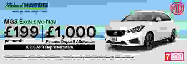 MG3 Exclusive Nav From £199 Per Month 8.9% APR with £1000 Finance Deposit Contribution