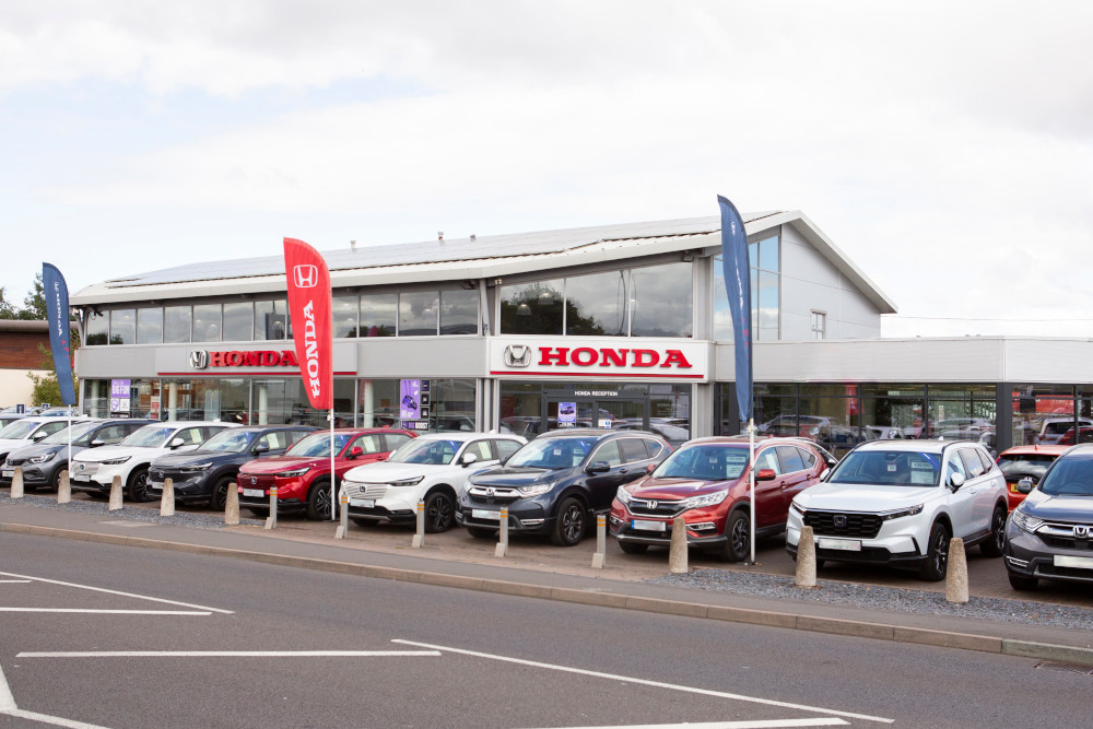 Shrewsbury Honda showroom with cars lined up outside