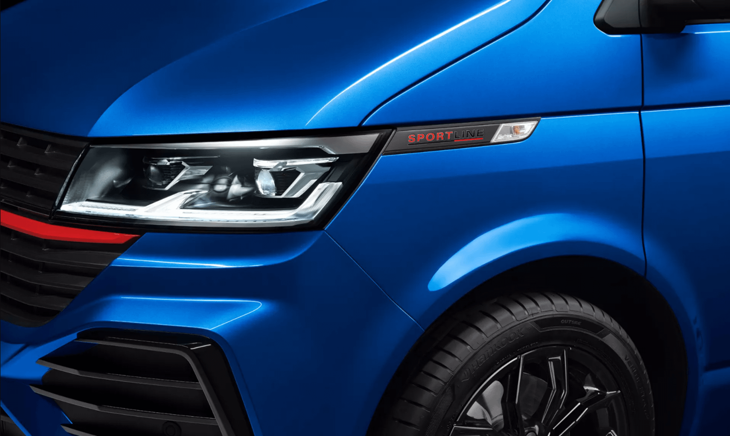 Blue New Volkswagen Transporter Sportline headlights