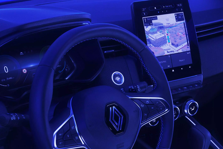 car interior in blue lighting