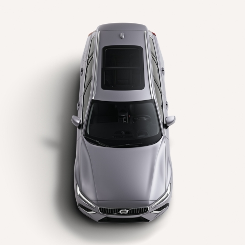 Top Down View Of The Volvo V60 Showcasing Its Roof In A White Studio Environment