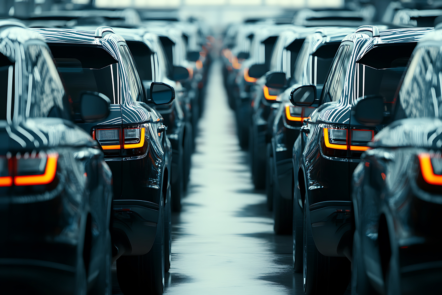 Row of cars neatly parked one behind the other.