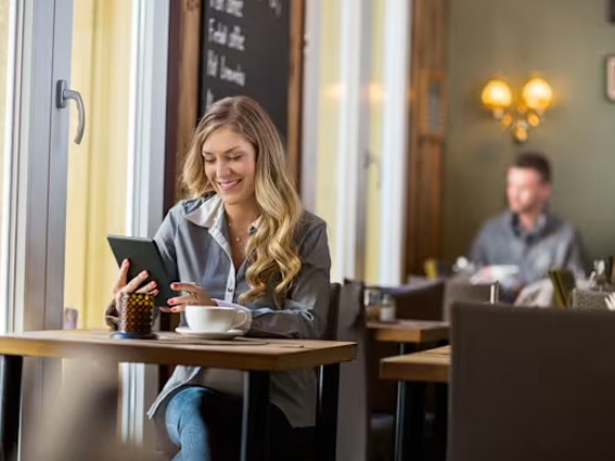 Woman ipad coffee value my car