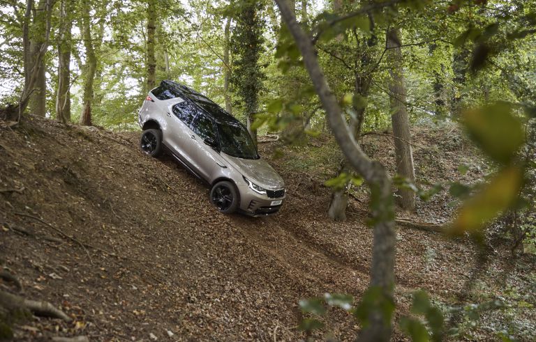 Land Rover Discovery offroad in a forest