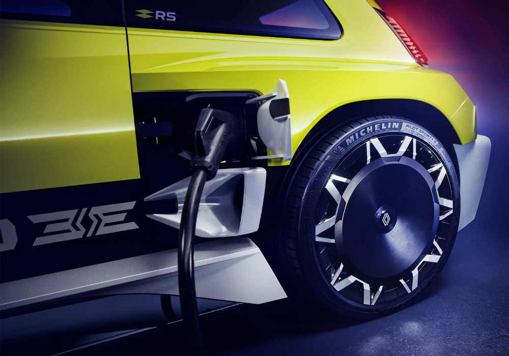 Closeup of Renault 5 TURBO 3E Charging Port.