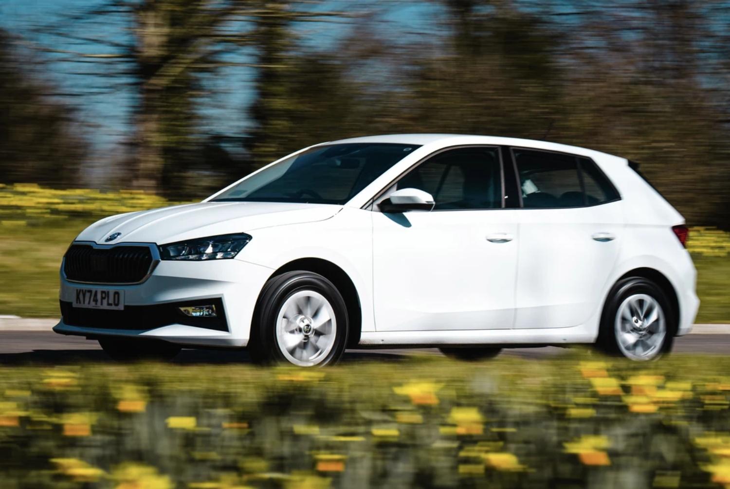 Skoda Fabia in white side exterior view