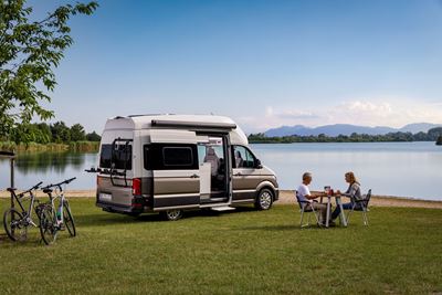 Calfornia parked near a lake
