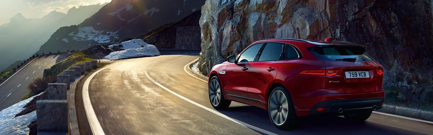Red Jaguar F-Pace Rear Side View