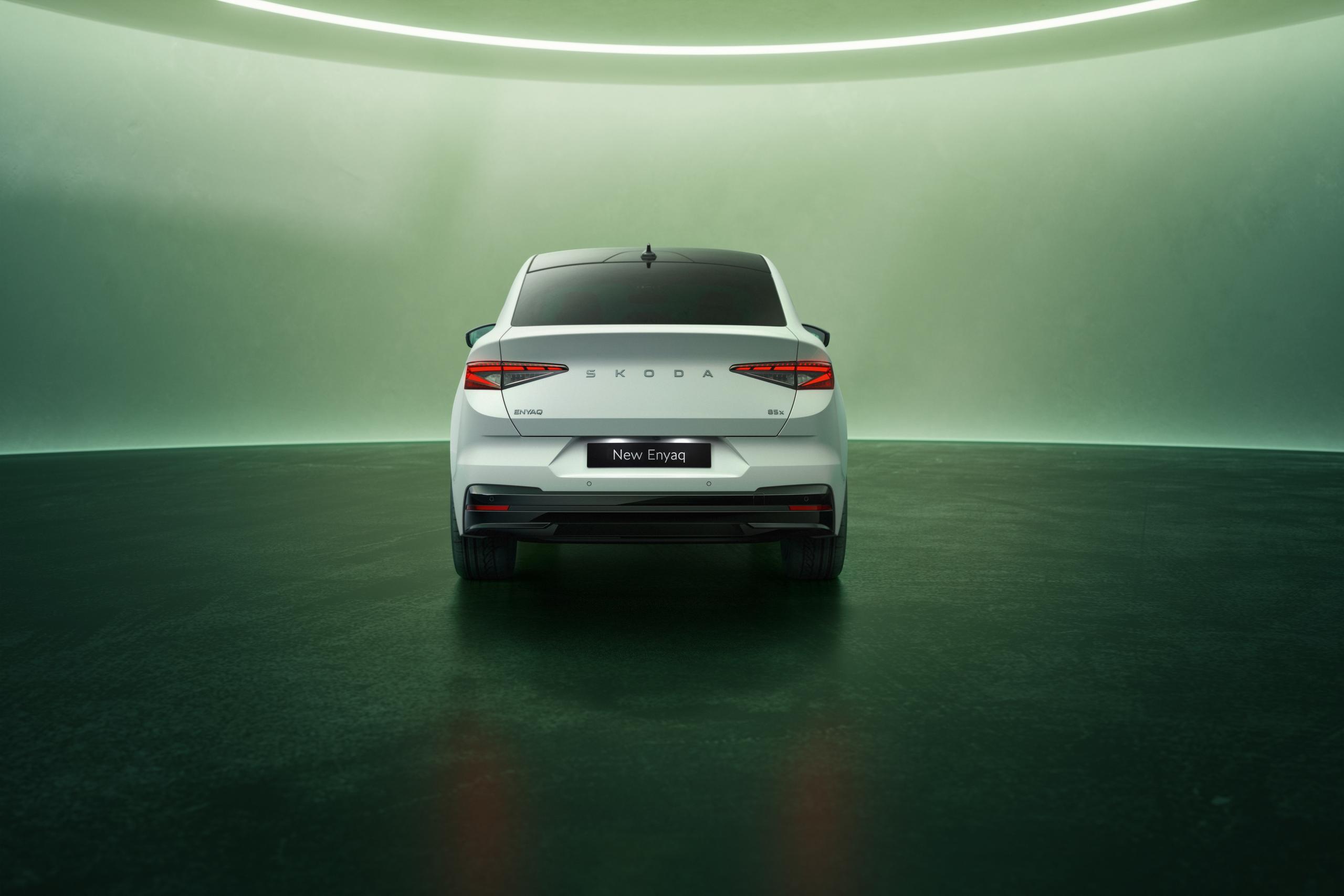 White SKODA Enyaq Coupe Rear View