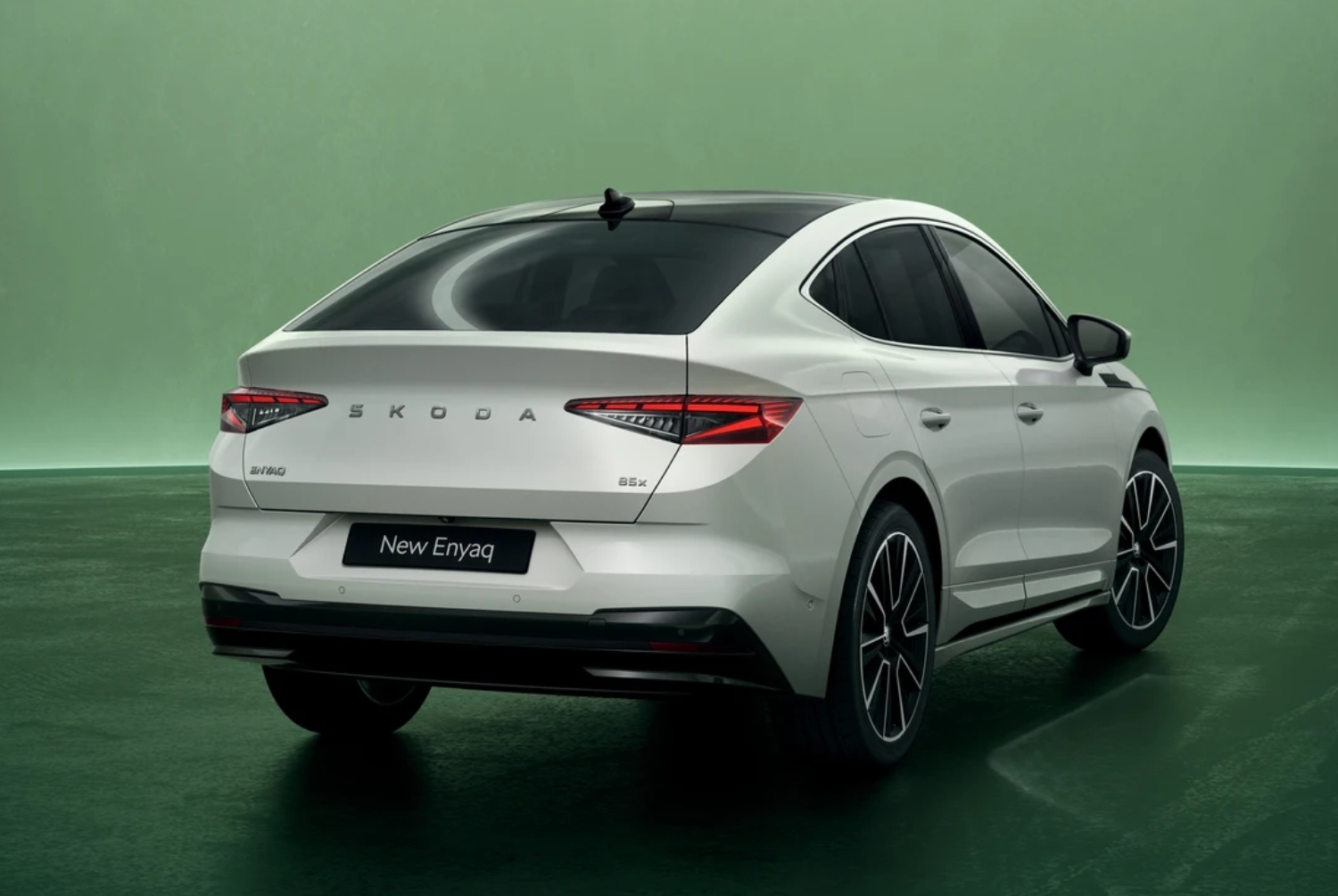 Skoda Enyaq Coupe rear side view.