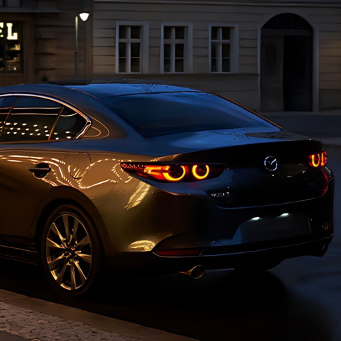 Mazda3 Saloon in grey rear exterior