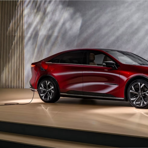 Closeup of Mazda6e charging
