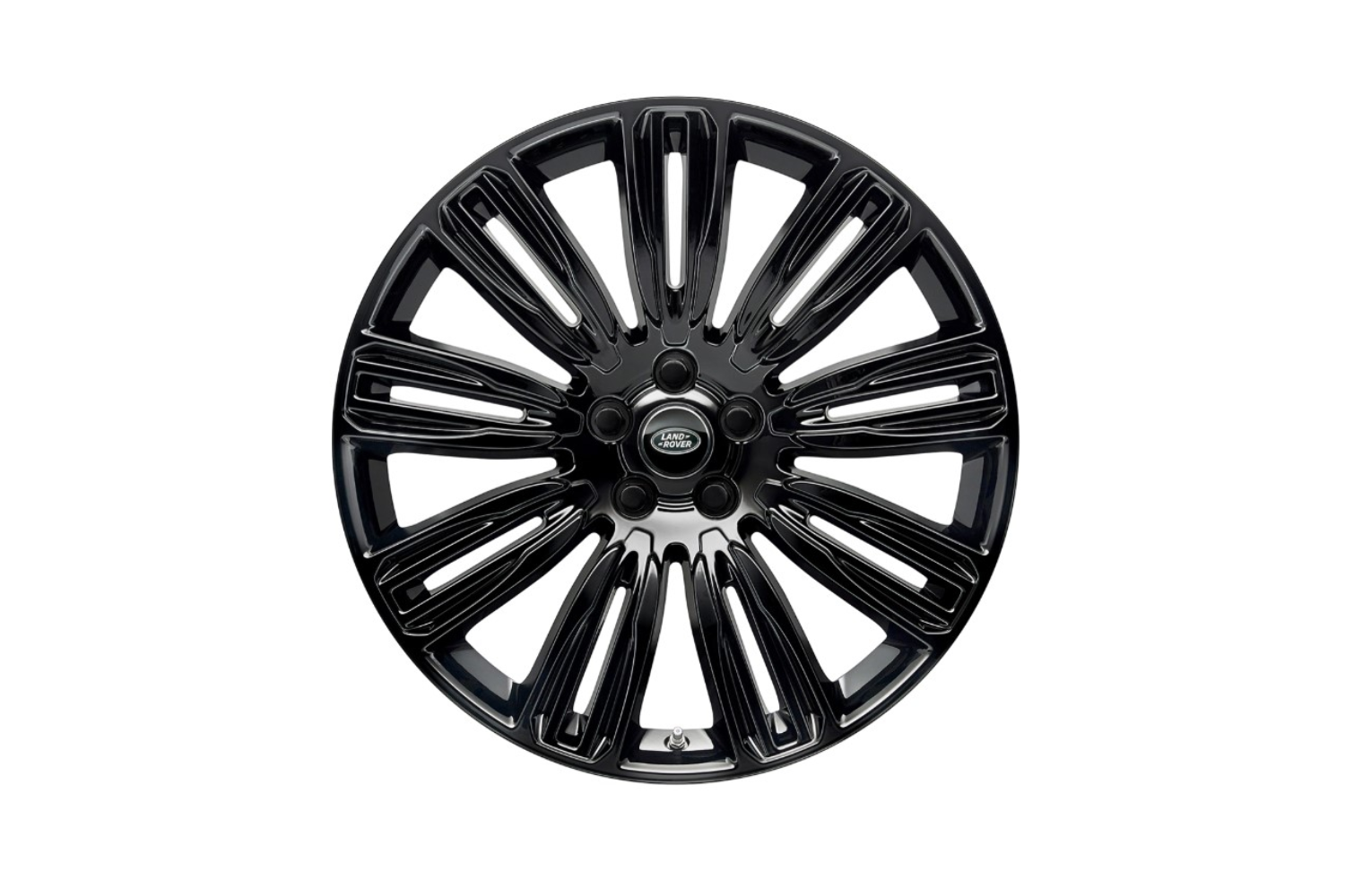 Jaguar black multi-spoke alloy wheel on white background.