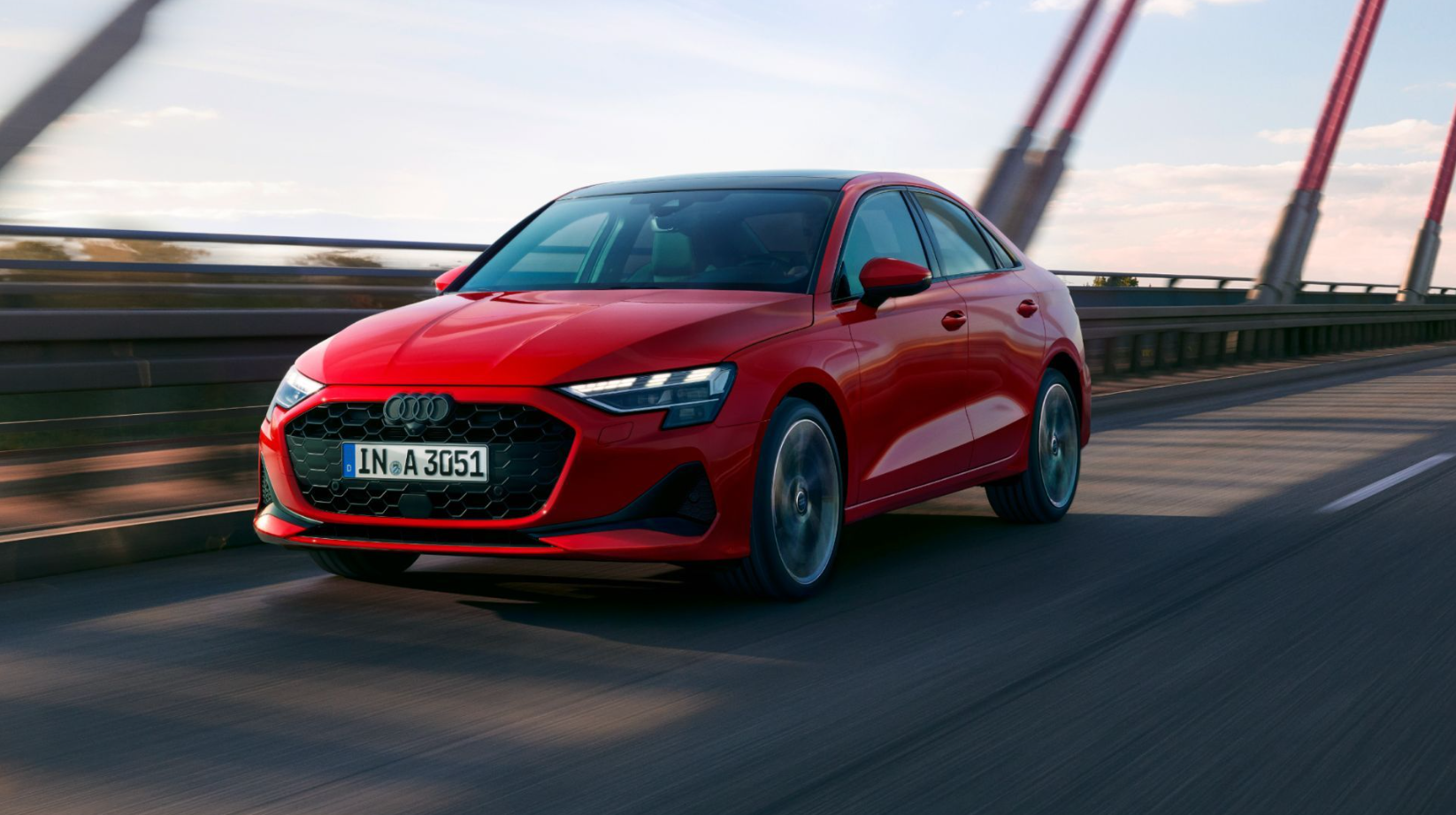 Red Audi A3 Saloon Driving