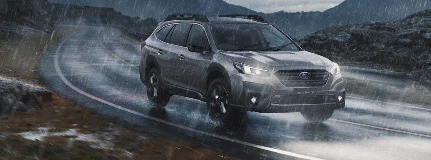 Outback grey driving in the rain