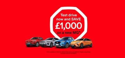 Test drive now and SAVE £1,000 on a new MG