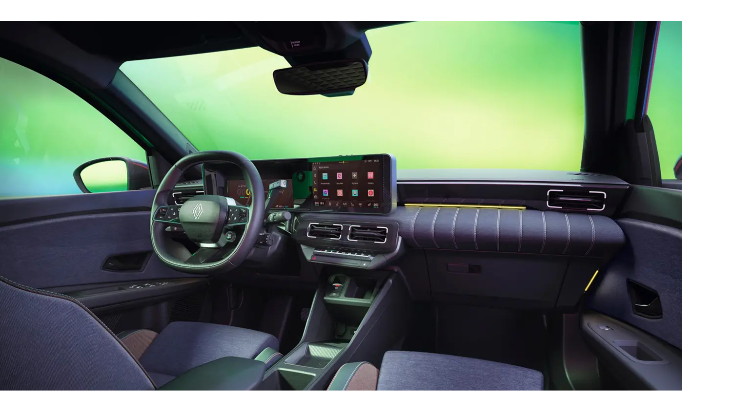 interior shot showing cockpit and drivers view