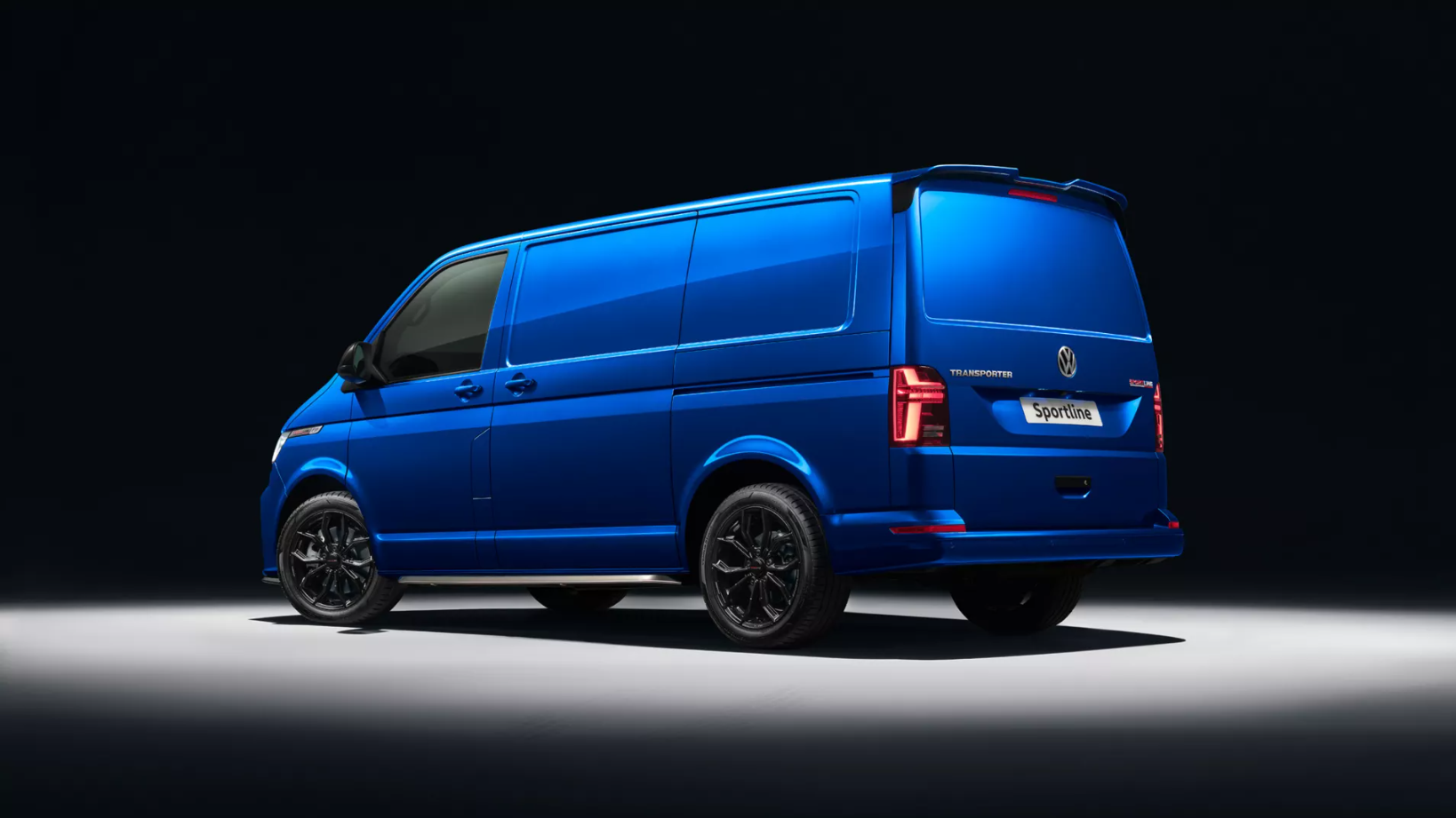 Blue New Volkswagen Transporter Sportline Rear Side View