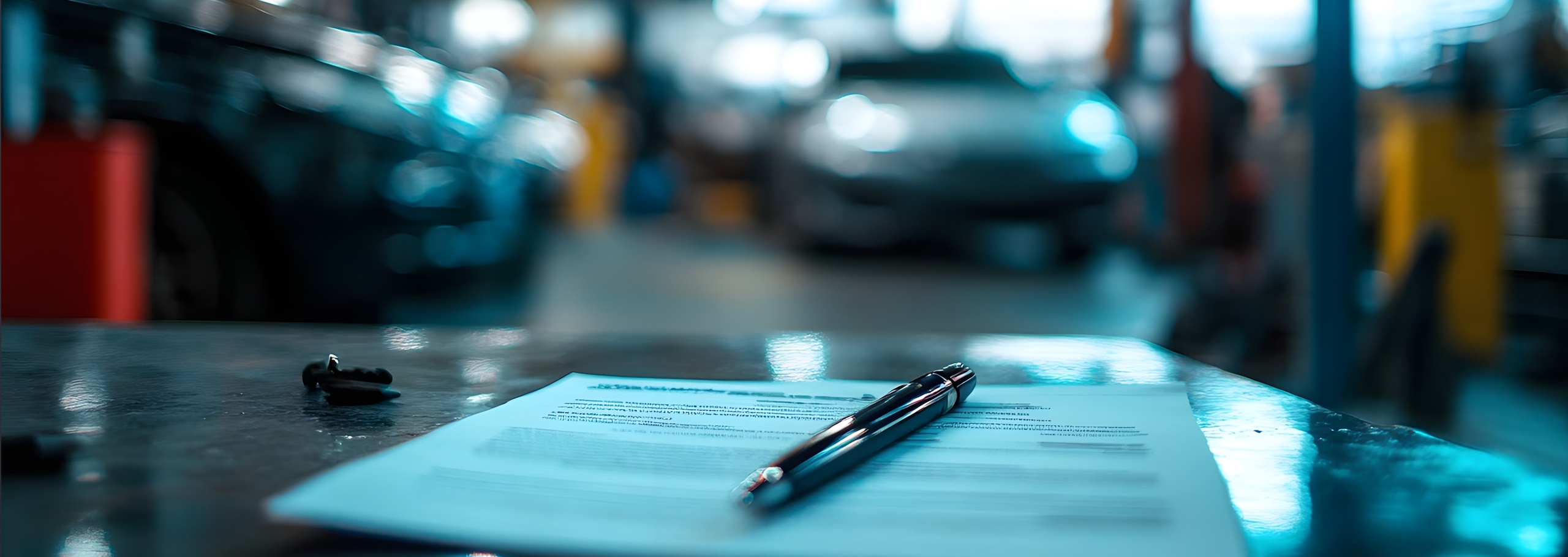 Documents on table in autoshop