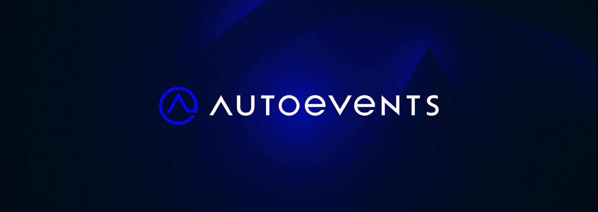 Autoevents brand identity graphic featuring a contemporary logo design on a blue backdrop.