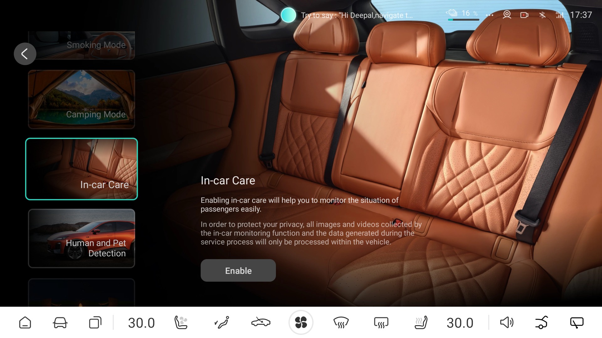 In Car Care - enables you to monitor passengers 