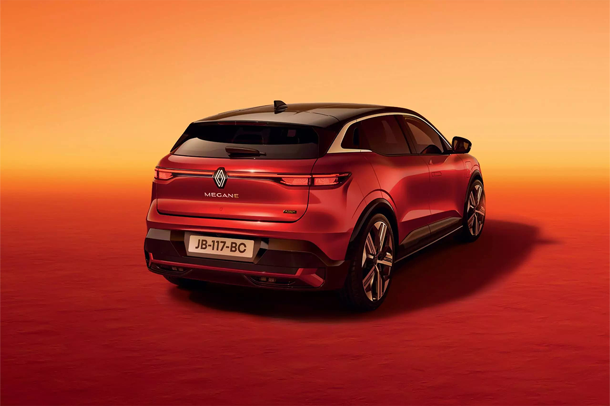 Red Renault Megane E-Tech Rear Side View
