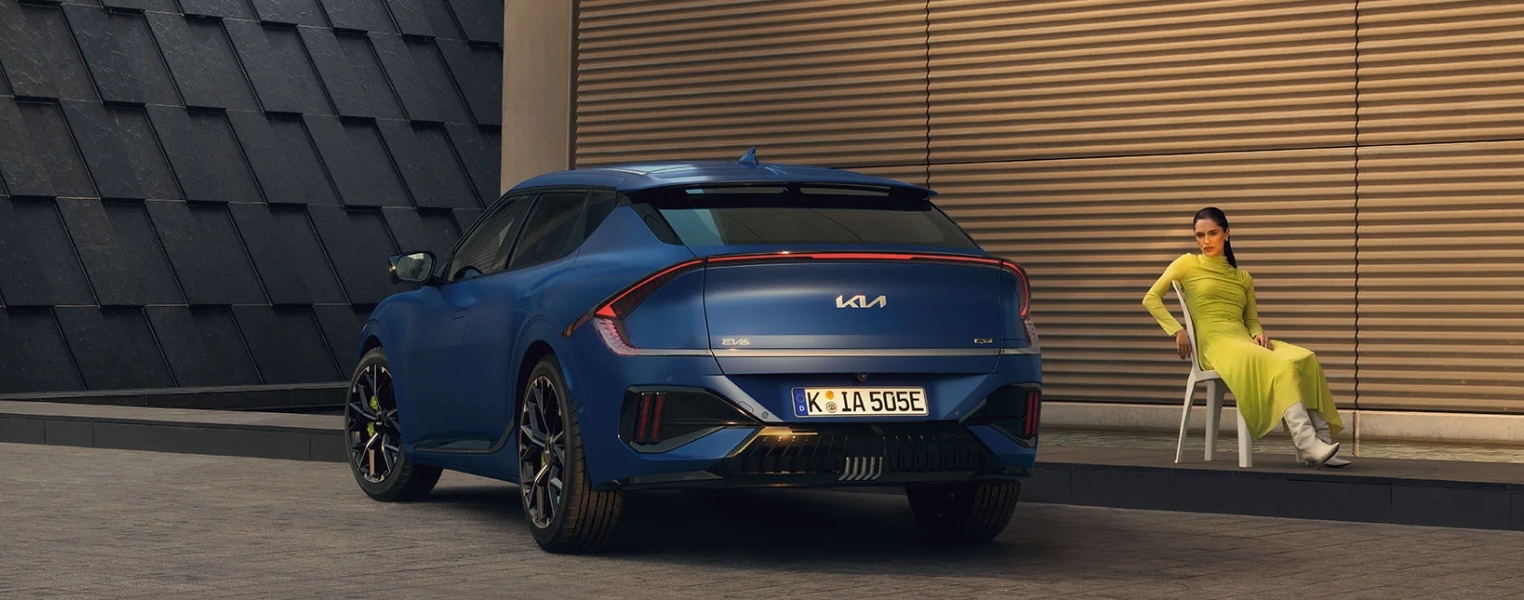 Kia EV6 GT in blue Rear Exterior view.