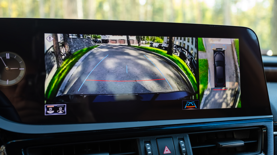 Rear reversing parking camera on car infotainment screen