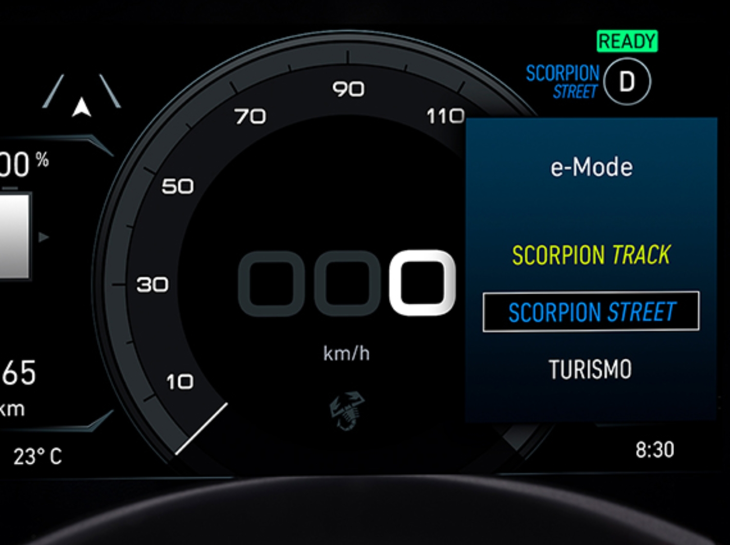 Abarth 500e digital cluster