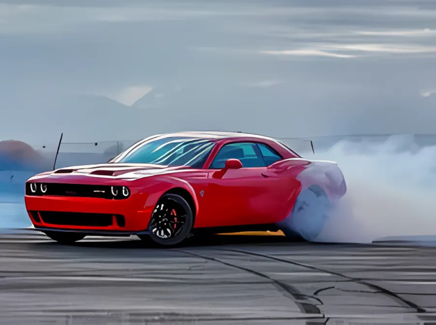 Challenger scat pack exterior side view with smoke