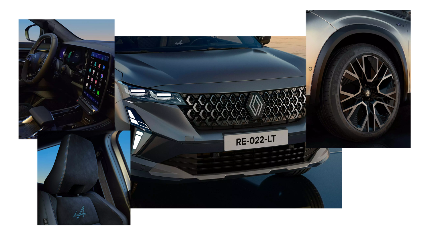 collage of pictures of the new Renault austral esprit alpine trim