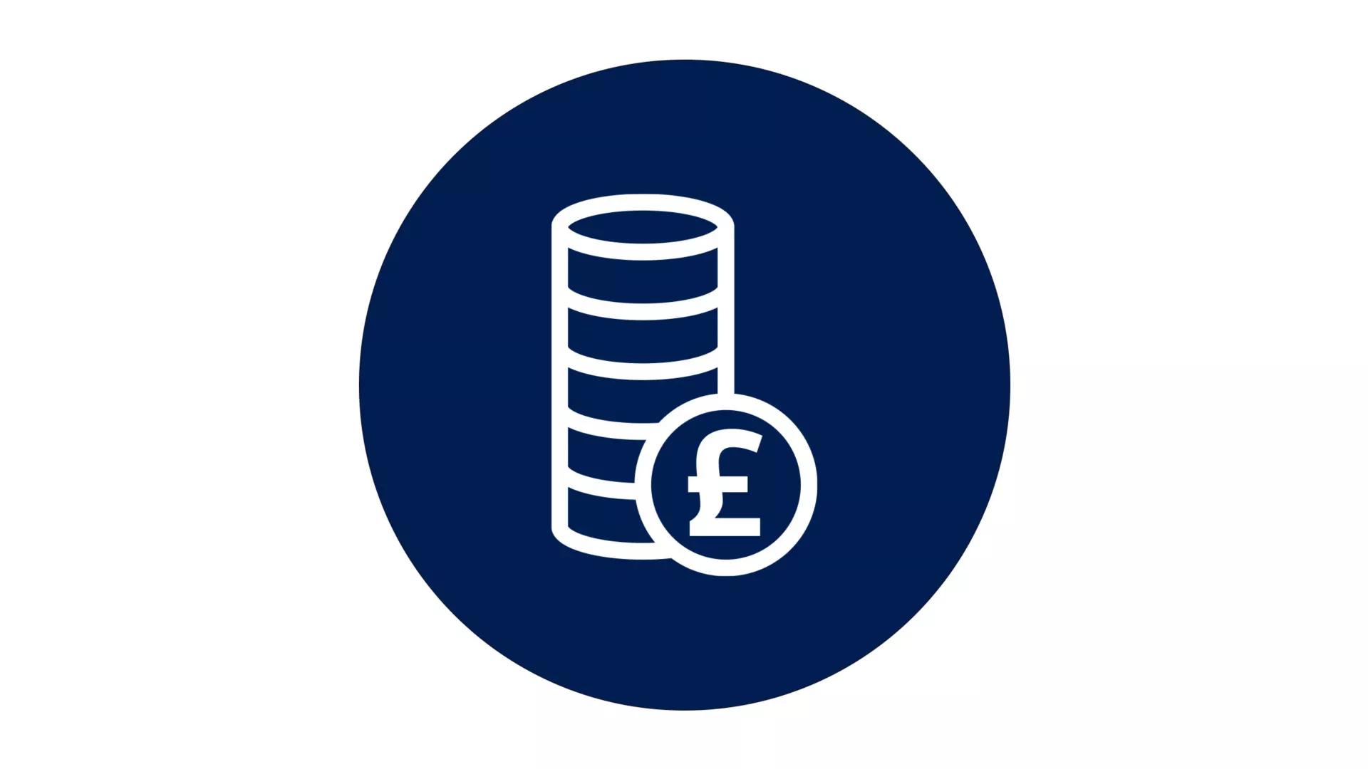 Cartoon coins and pound sign icon