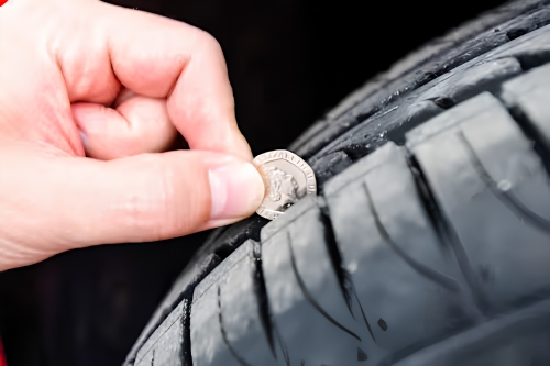 Using the 20p tyre tread test to check tyre safety and legal tread depth.