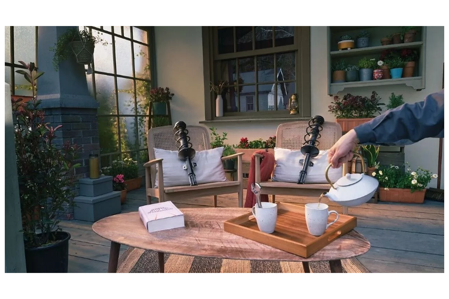 car parts having afternoon tea