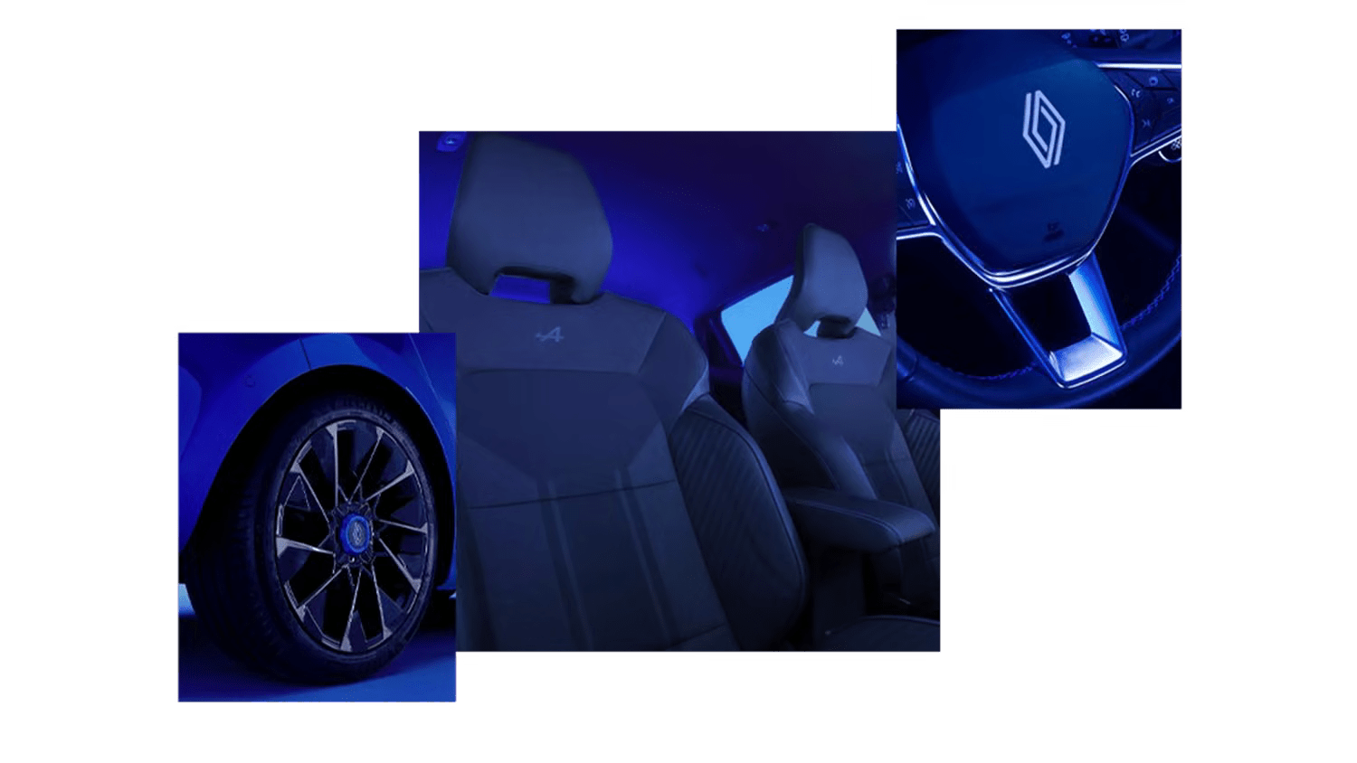collage image of wheels seats and steering wheel in clio