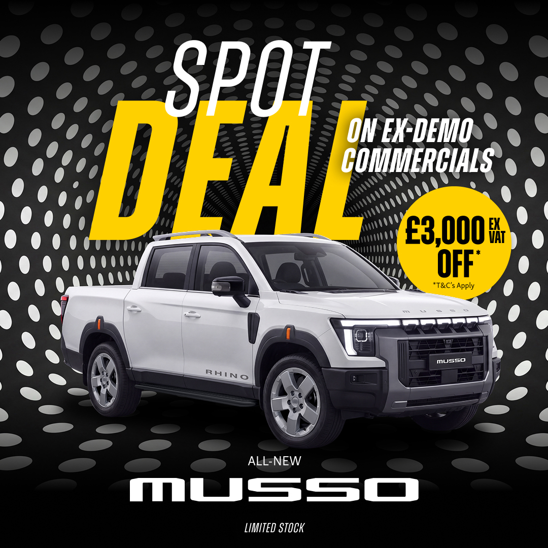 KGM Musso Rhino pick-up Spot Deal: save £3,000 excluding VAT on ex-demonstrators. Limited stock; terms apply.